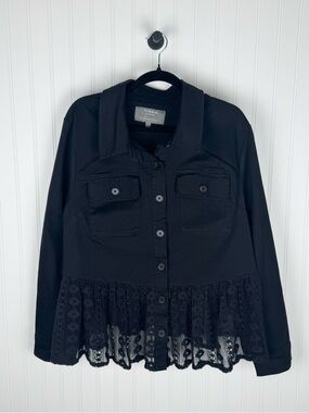 Torrid Black Lace Hem Button Front Peplum Jacket Size 1 NWOT